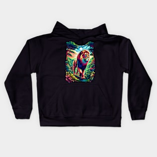 Proud Lion Prowling In The Moonlight King of the Jungle Lion Kids Hoodie